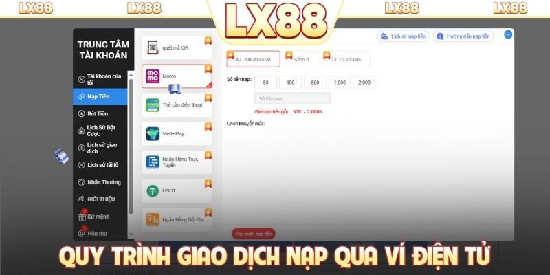 Quy trình giao dịch nạp qua ví điện tử